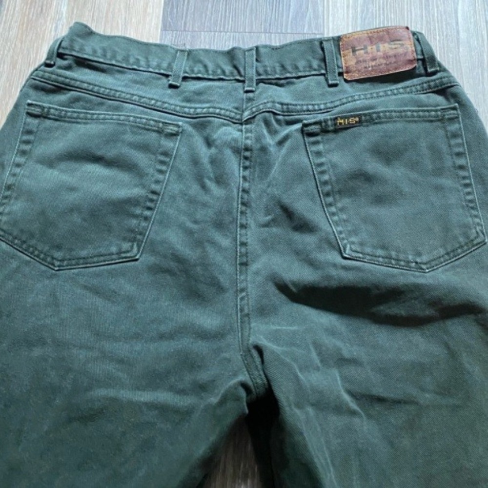 Vintage 90s Straight Leg Green Denim Baggy Mom Jeans Pants 36 30 Heritage Cabin - Picture 2 of 4